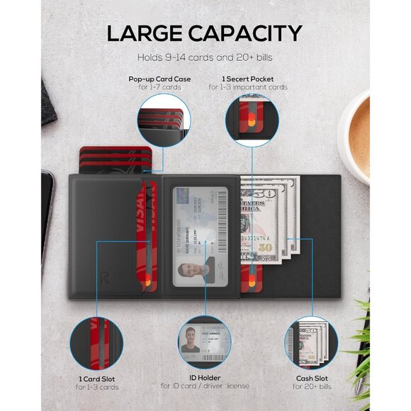 Mens Wallet Card Holder - Smart Wallet for Men, Pop Up Card Case, Top Grain Leat - Picture 3 of 9